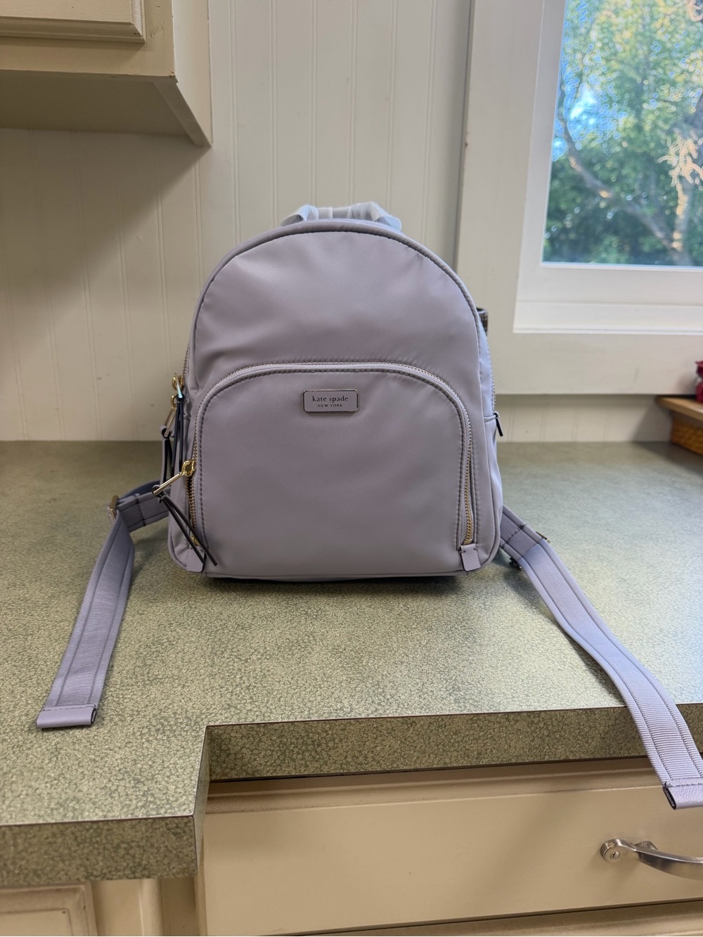 kate spade Icy Lavender Medium Nylon Backpack with Gold Hardware NWT